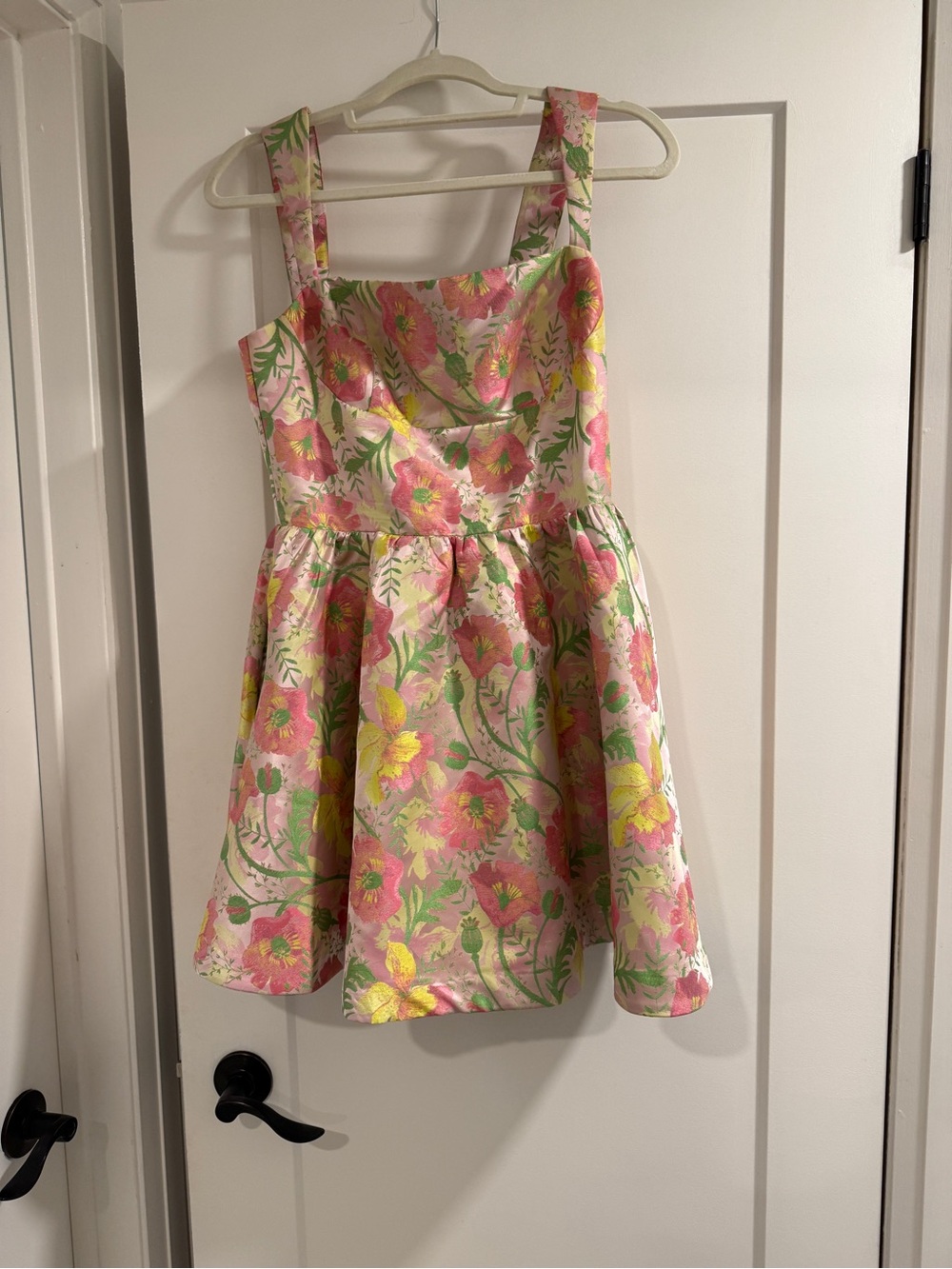 Lovers + Friends Pink Floral Fit-and-Flare Dress with Yellow Accents